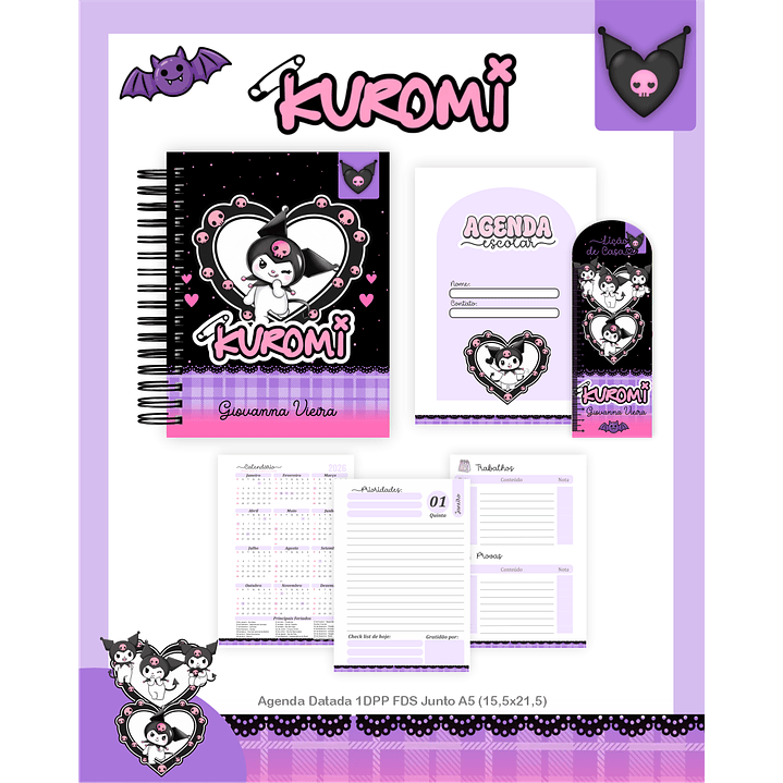 Kit Digital Encadernação Kuromi - Volta às Aulas Completo 3