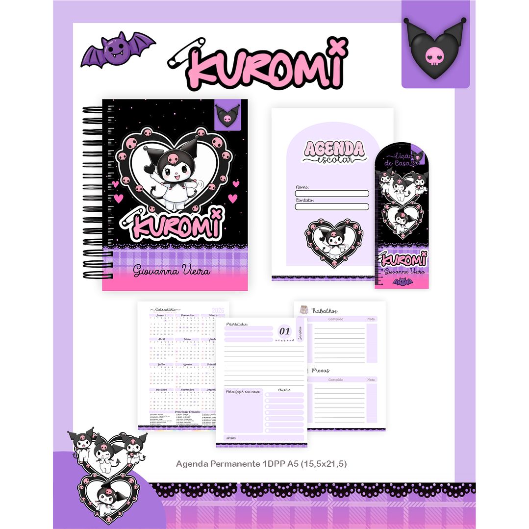 Kit Digital Encadernação Kuromi - Volta às Aulas Completo 4