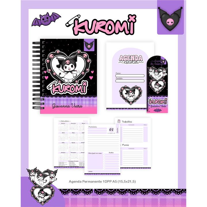 Kit Digital Encadernação Kuromi - Volta às Aulas Completo 4
