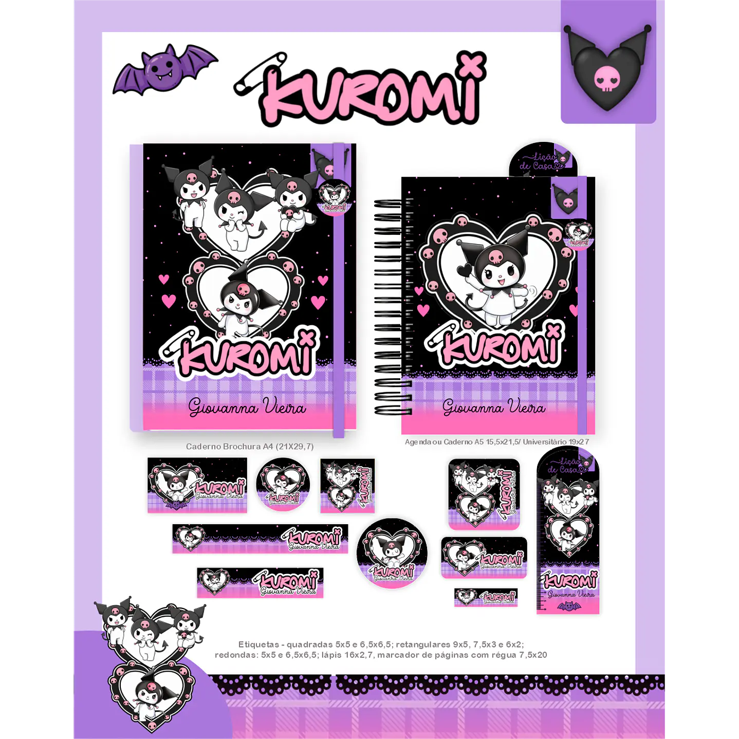 Kit Digital Encadernação Kuromi - Volta às Aulas Completo 5