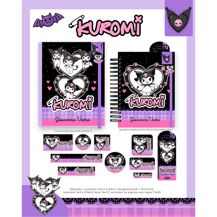 Kit Digital Encadernação Kuromi - Volta às Aulas Completo 5