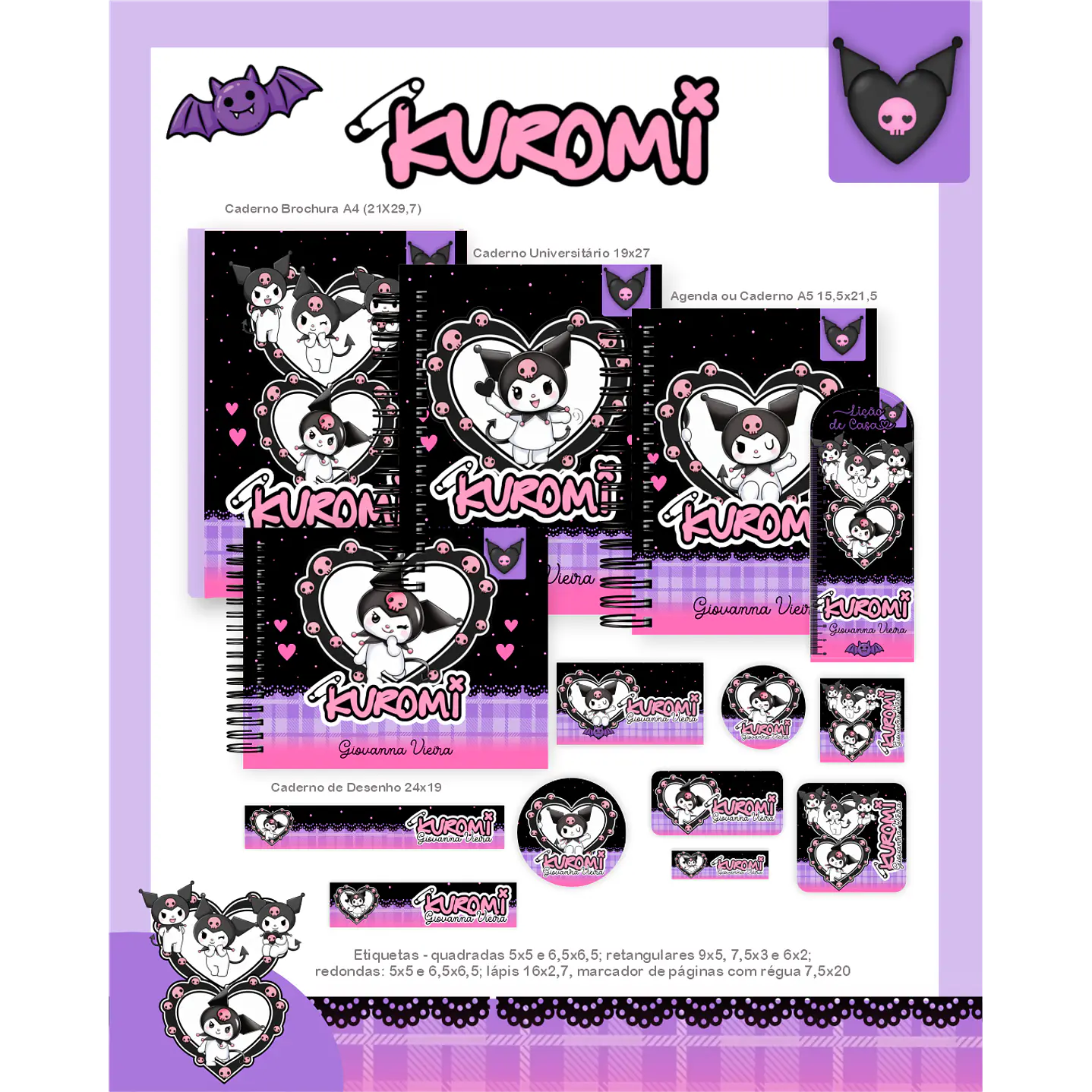 Kit Digital Encadernação Kuromi - Volta às Aulas Completo 1