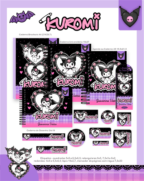 Kit Digital Encadernação Kuromi - Volta às Aulas Completo