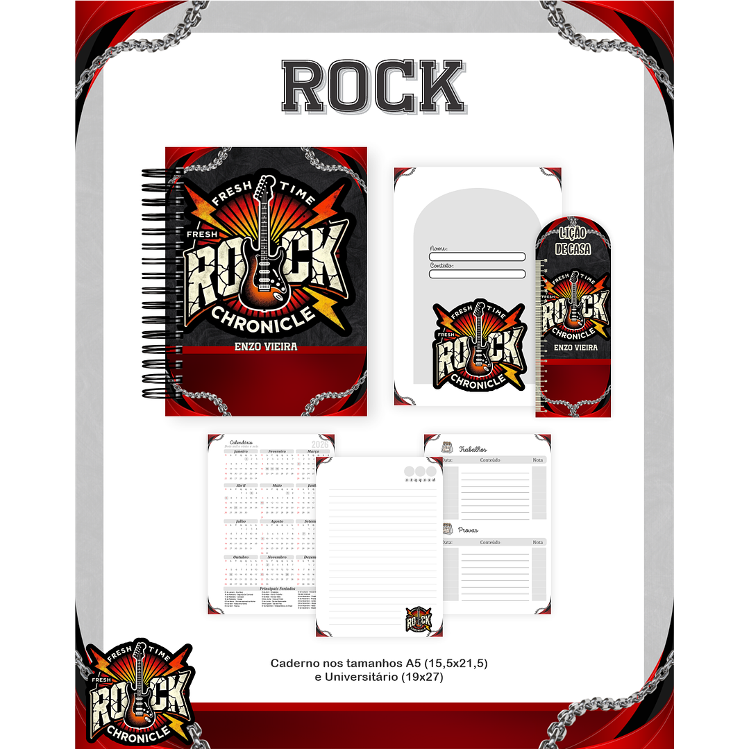 Kit Digital Encadernação Rock - Volta às Aulas Completo 2