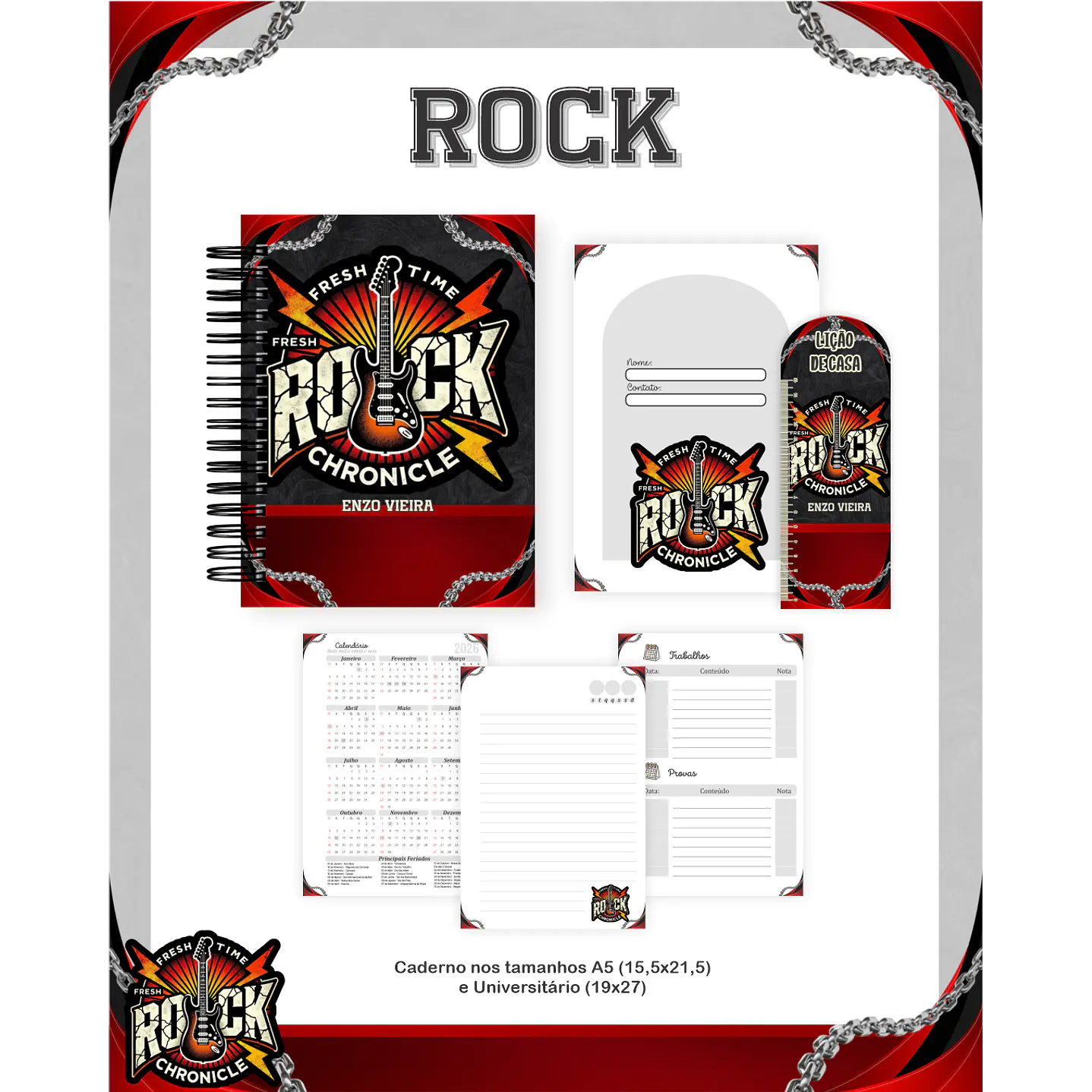 Kit Digital Encadernação Rock - Volta às Aulas Completo 2
