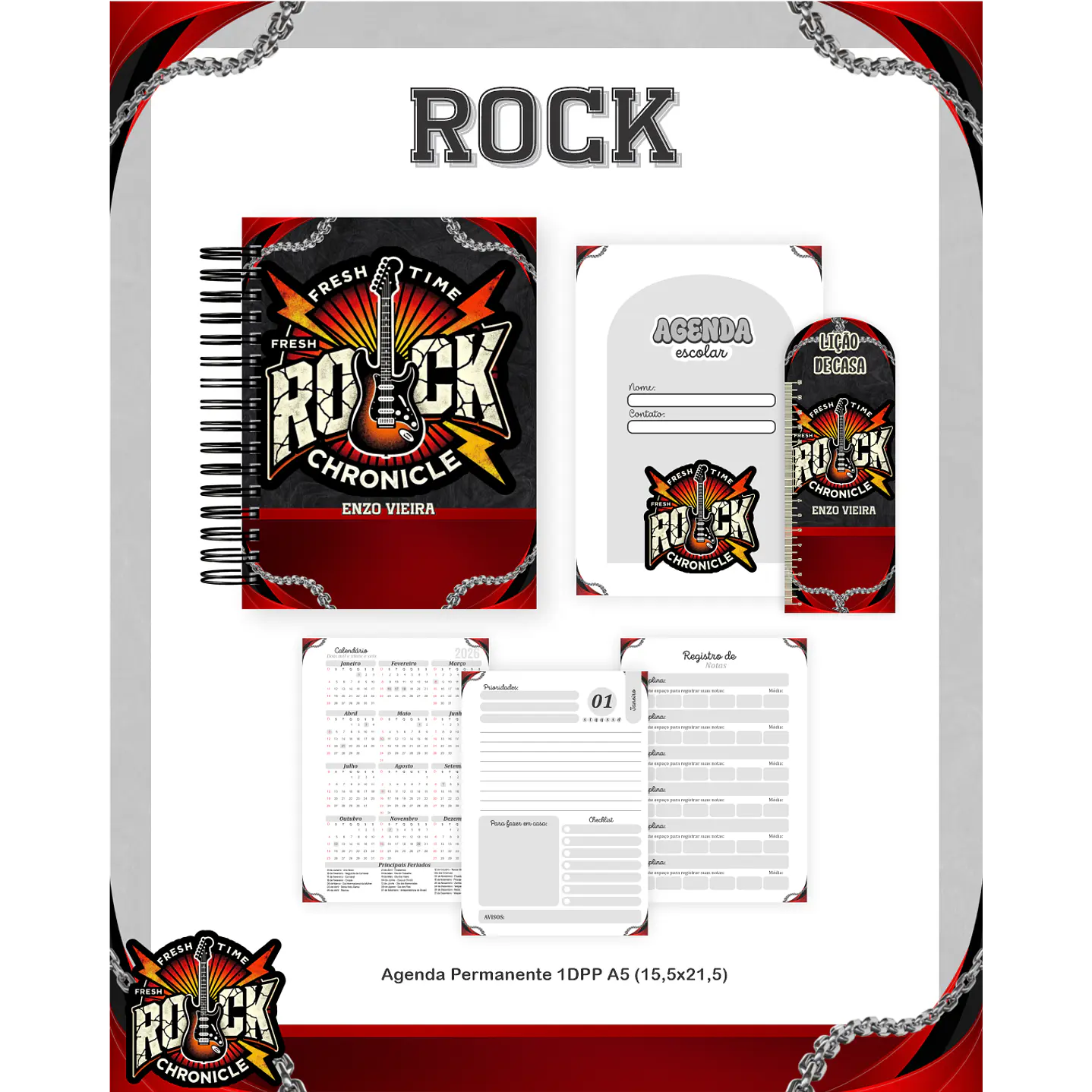 Kit Digital Encadernação Rock - Volta às Aulas Completo 3