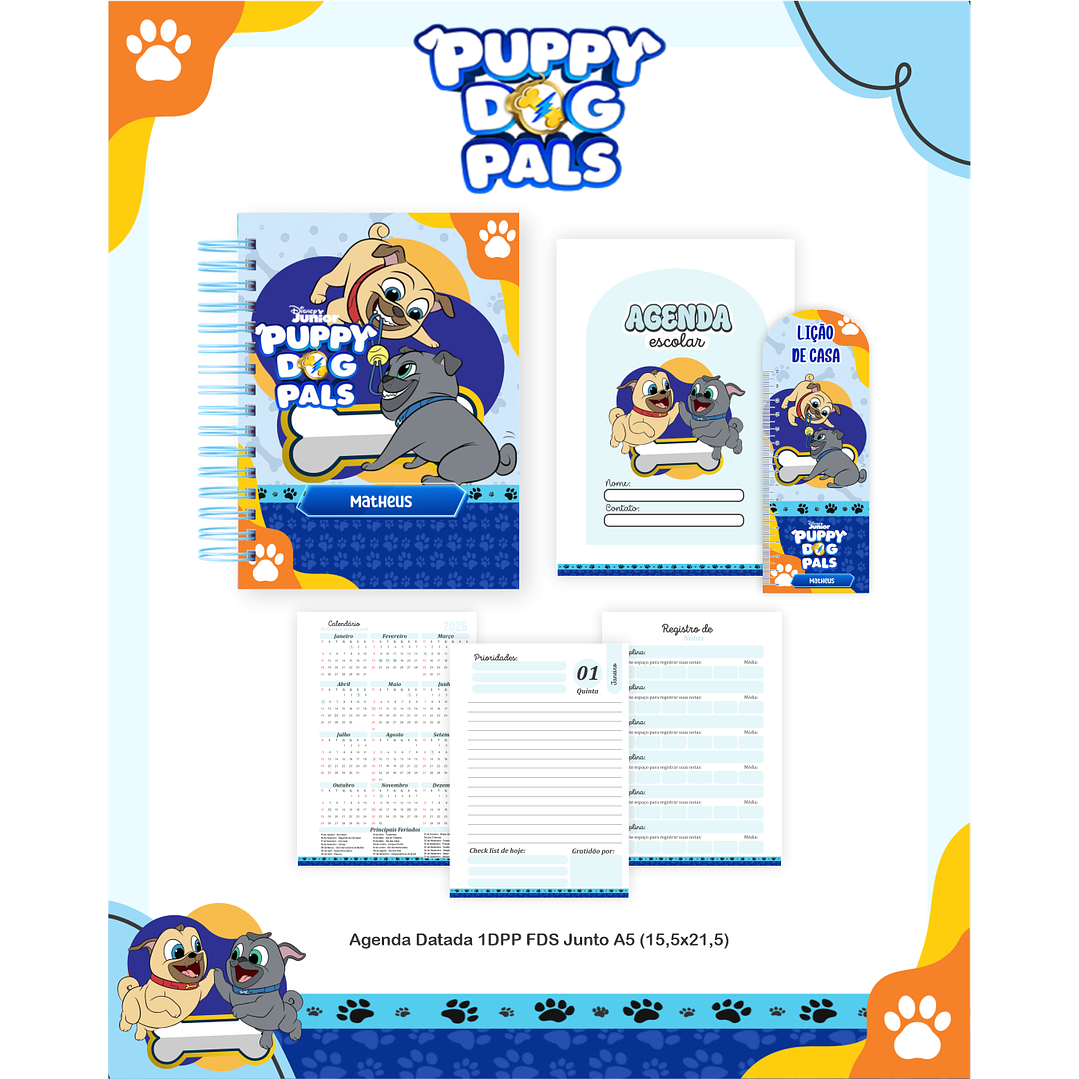 Kit Digital Encadernação Puppy Dog Pals - Volta às Aulas  2