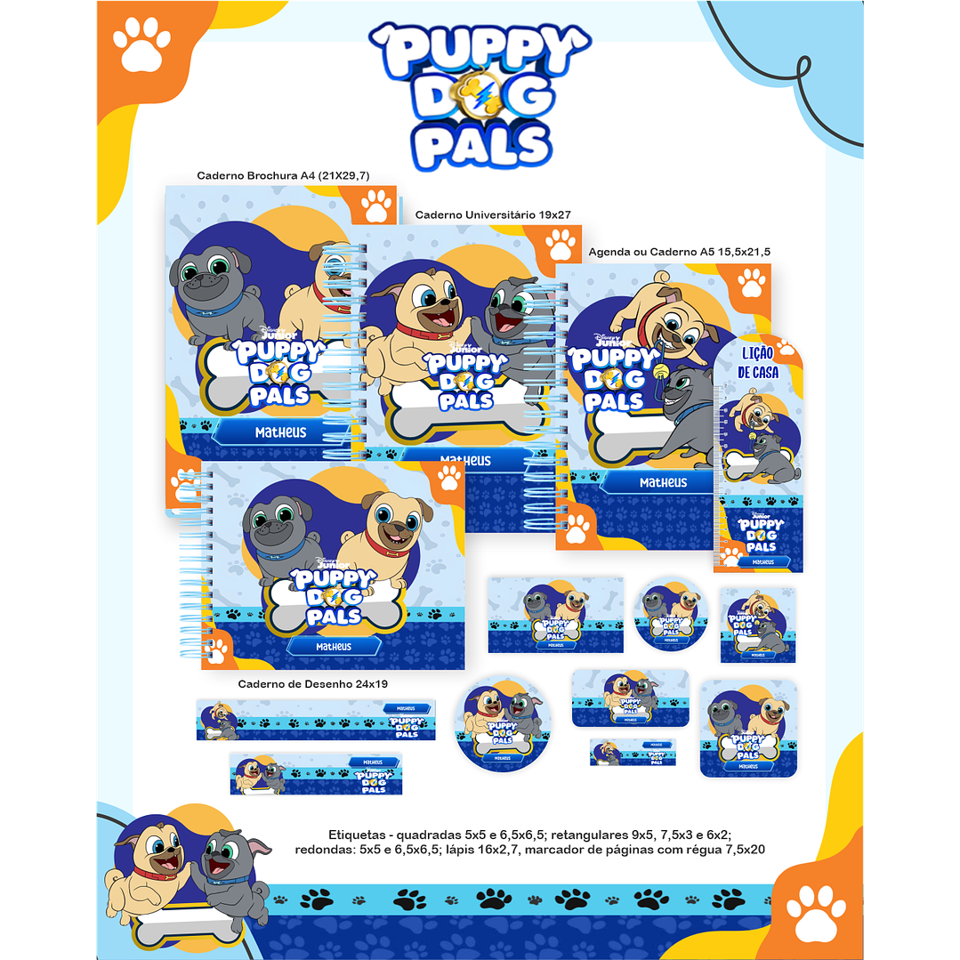 Kit Digital Encadernação Puppy Dog Pals - Volta às Aulas  1