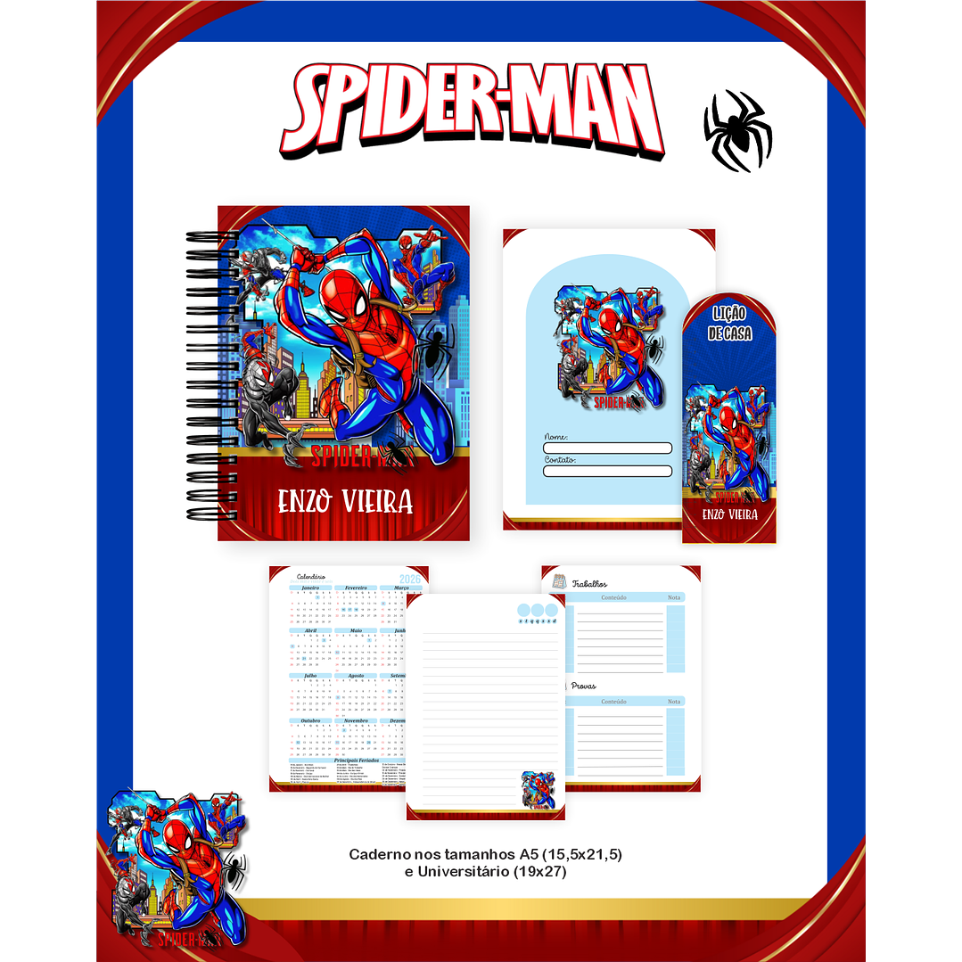 Kit Digital Encadernação Homem-Aranha - Volta às Aulas Completo 2