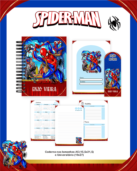 Kit Digital Encadernação Homem-Aranha - Volta às Aulas Completo