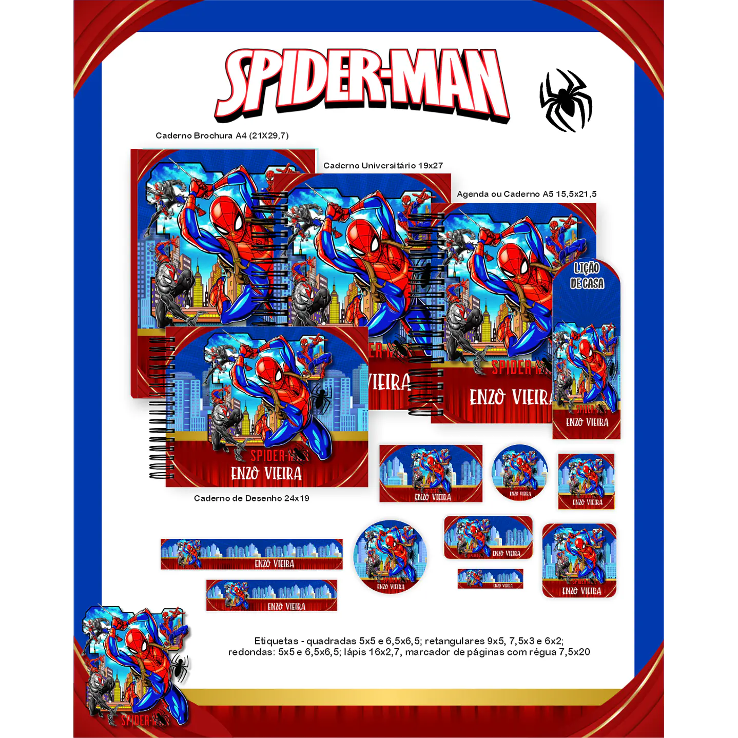 Kit Digital Encadernação Homem-Aranha - Volta às Aulas Completo 1