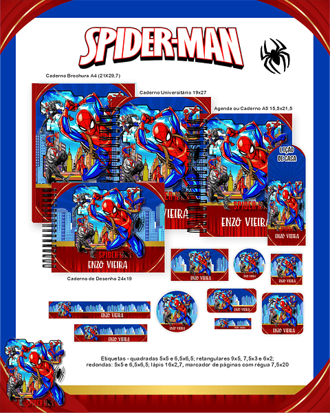 Kit Digital Encadernação Homem-Aranha - Volta às Aulas Completo