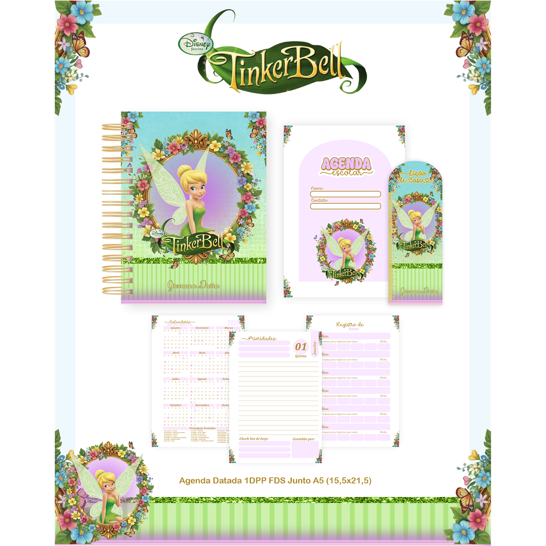 Encadernação Sininho Tinker Bell - Volta às Aulas  2