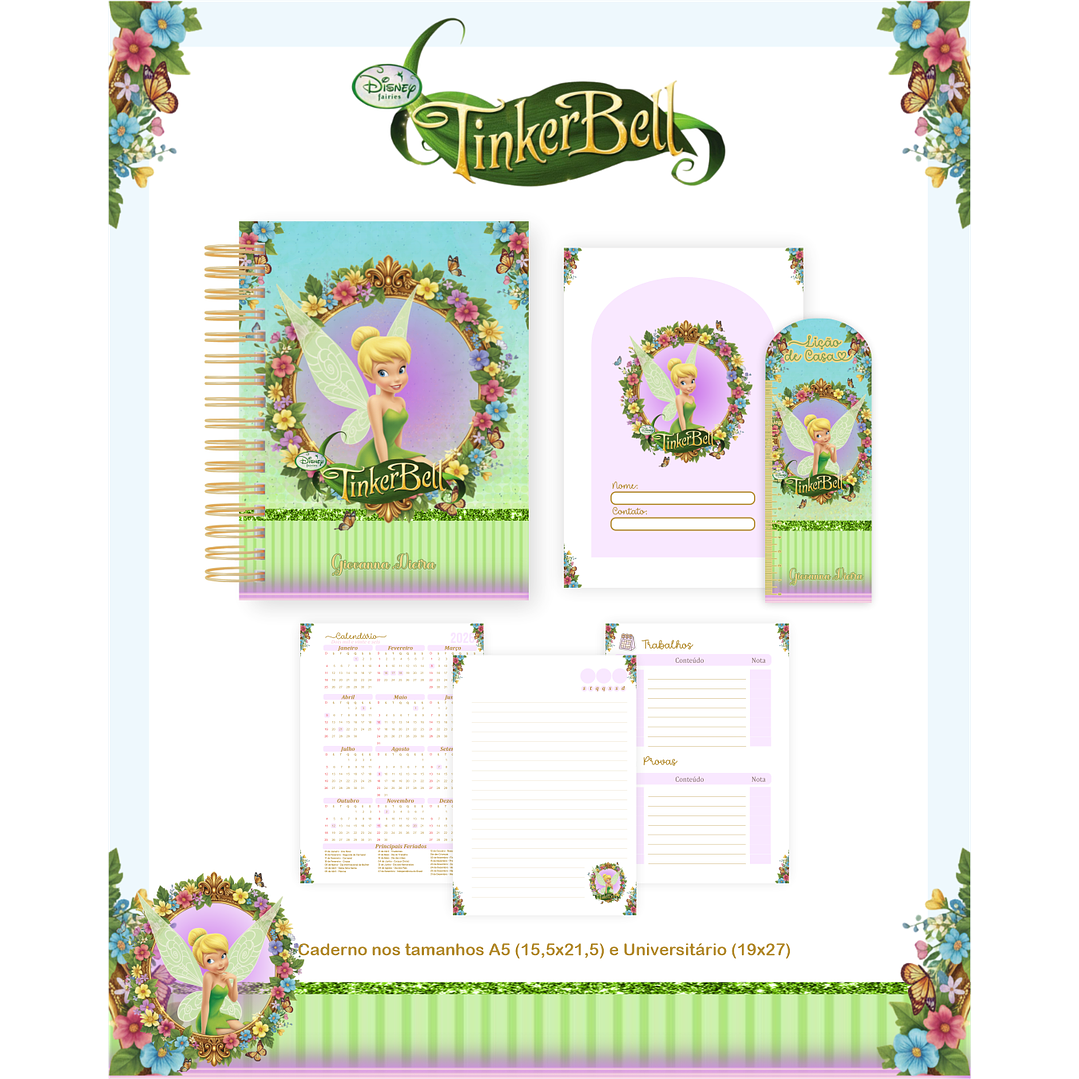 Encadernação Sininho Tinker Bell - Volta às Aulas  3