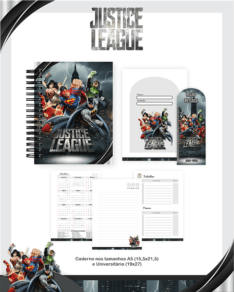 Kit Digital Encadernação Liga da Justiça - Volta às Aulas Completo
