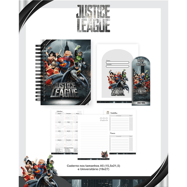 Kit Digital Encadernação Liga da Justiça - Volta às Aulas Completo 2
