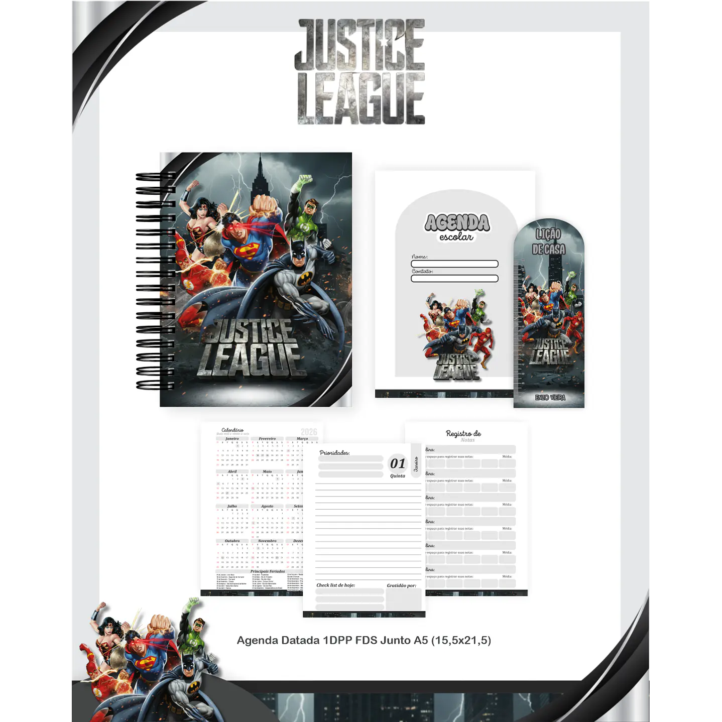 Kit Digital Encadernação Liga da Justiça - Volta às Aulas Completo 3