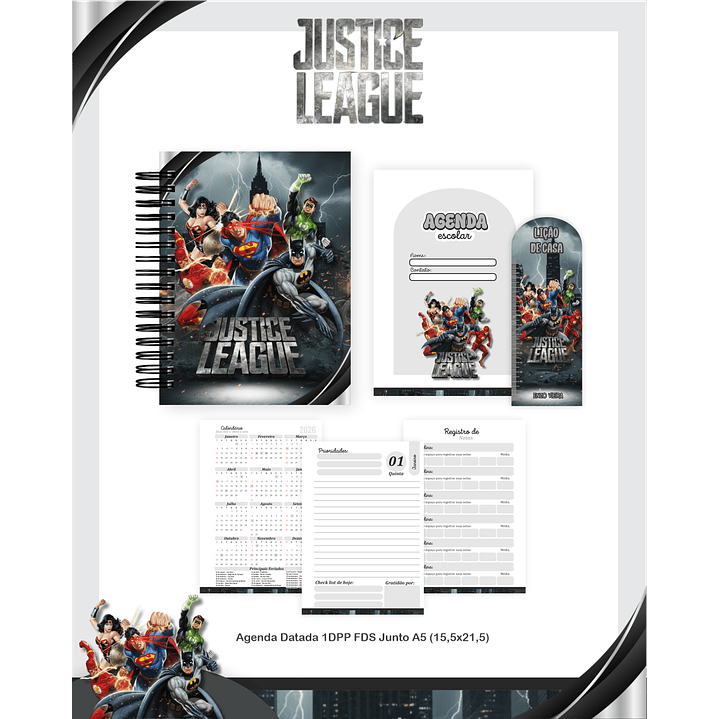 Kit Digital Encadernação Liga da Justiça - Volta às Aulas Completo 3