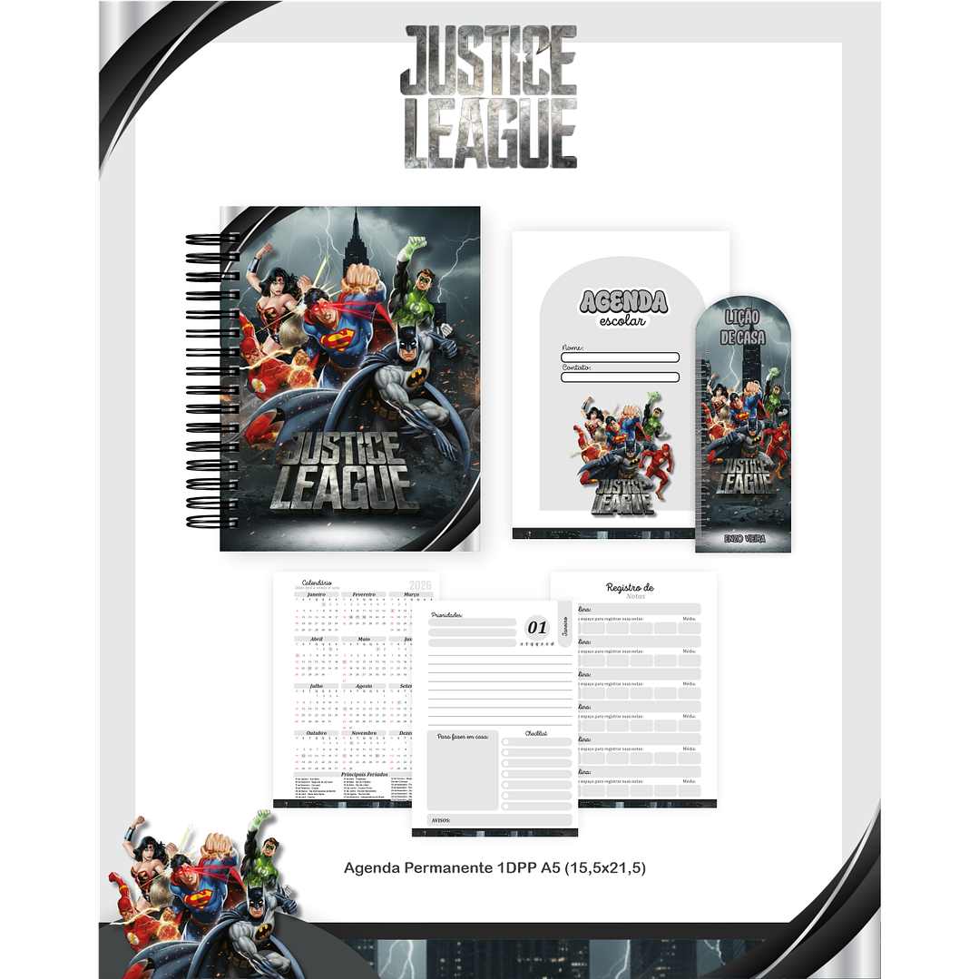 Kit Digital Encadernação Liga da Justiça - Volta às Aulas Completo 4
