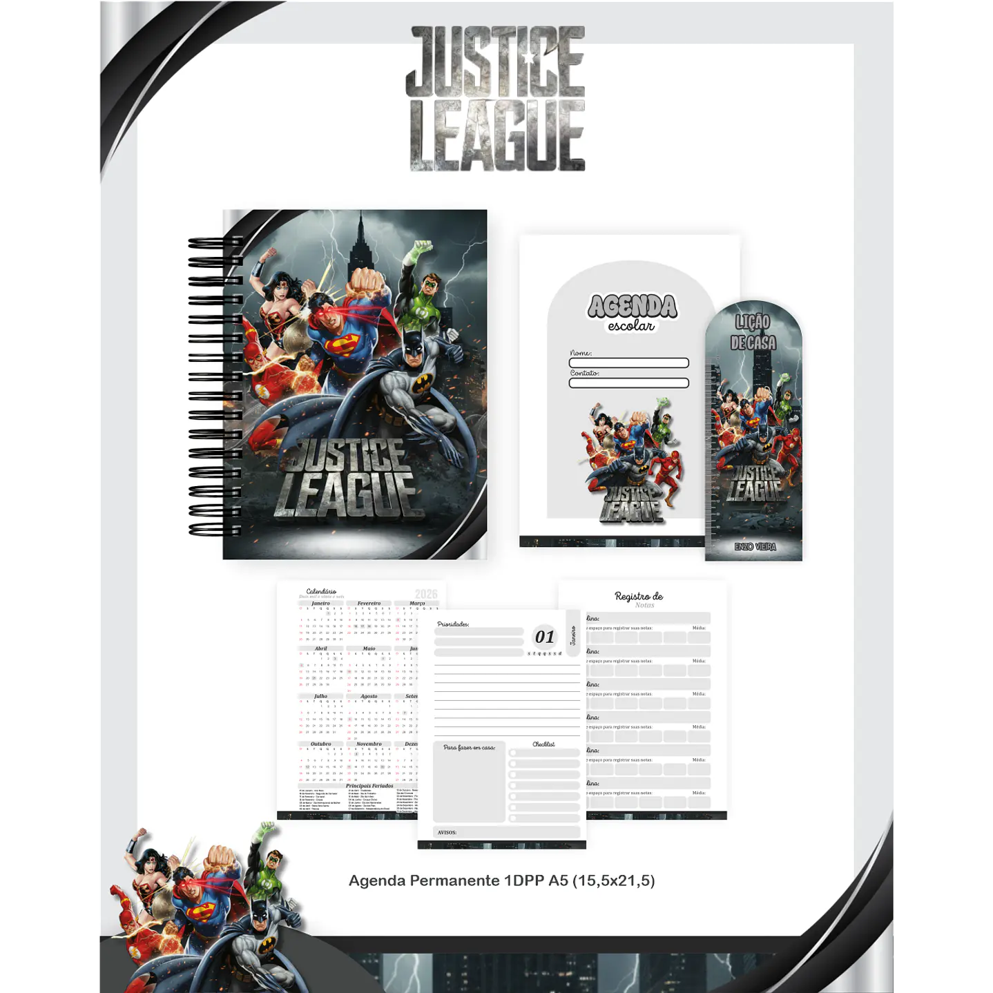 Kit Digital Encadernação Liga da Justiça - Volta às Aulas Completo 4