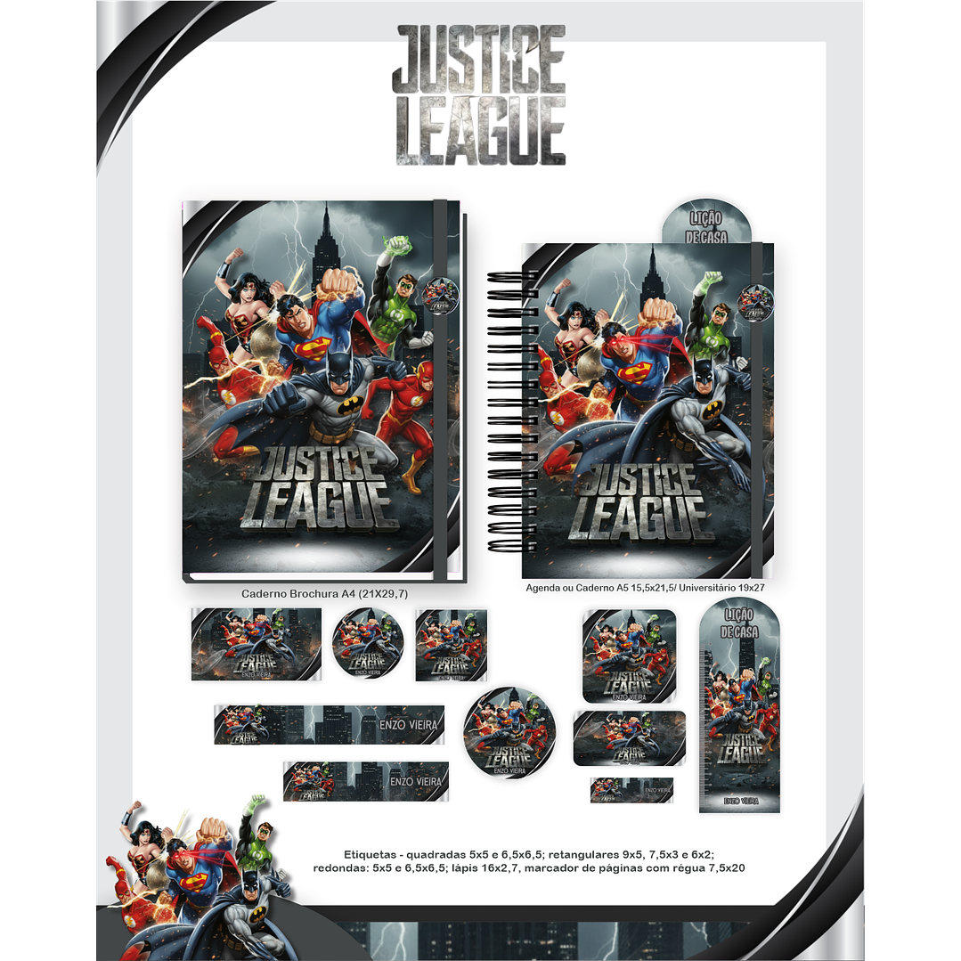 Kit Digital Encadernação Liga da Justiça - Volta às Aulas Completo 5