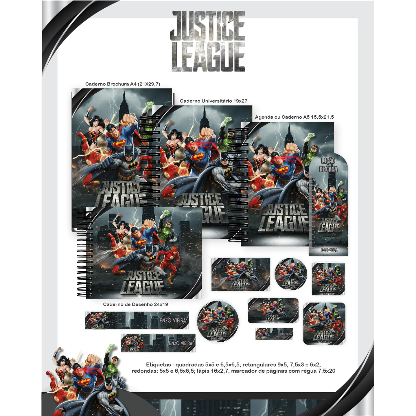 Kit Digital Encadernação Liga da Justiça - Volta às Aulas Completo 1