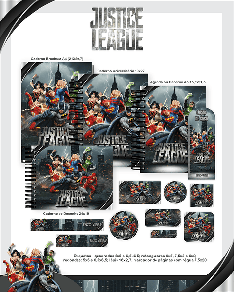 Kit Digital Encadernação Liga da Justiça - Volta às Aulas Completo