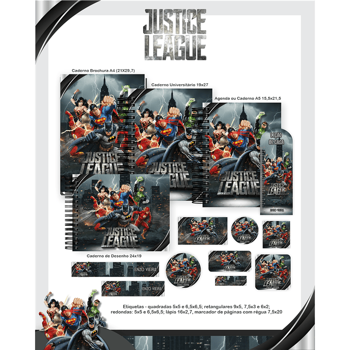 Kit Digital Encadernação Liga da Justiça - Volta às Aulas Completo 1