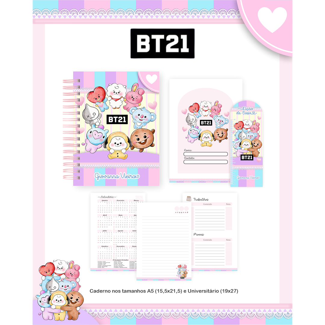 Kit Digital Encadernação BT21 - Volta às Aulas Completo 2