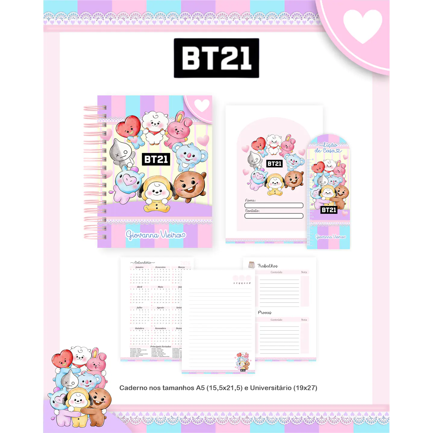 Kit Digital Encadernação BT21 - Volta às Aulas Completo 2