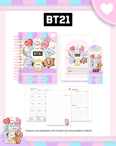 Kit Digital Encadernação BT21 - Volta às Aulas Completo