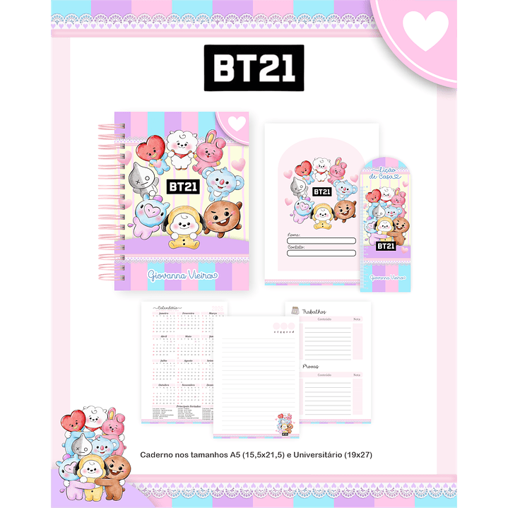 Kit Digital Encadernação BT21 - Volta às Aulas Completo 2