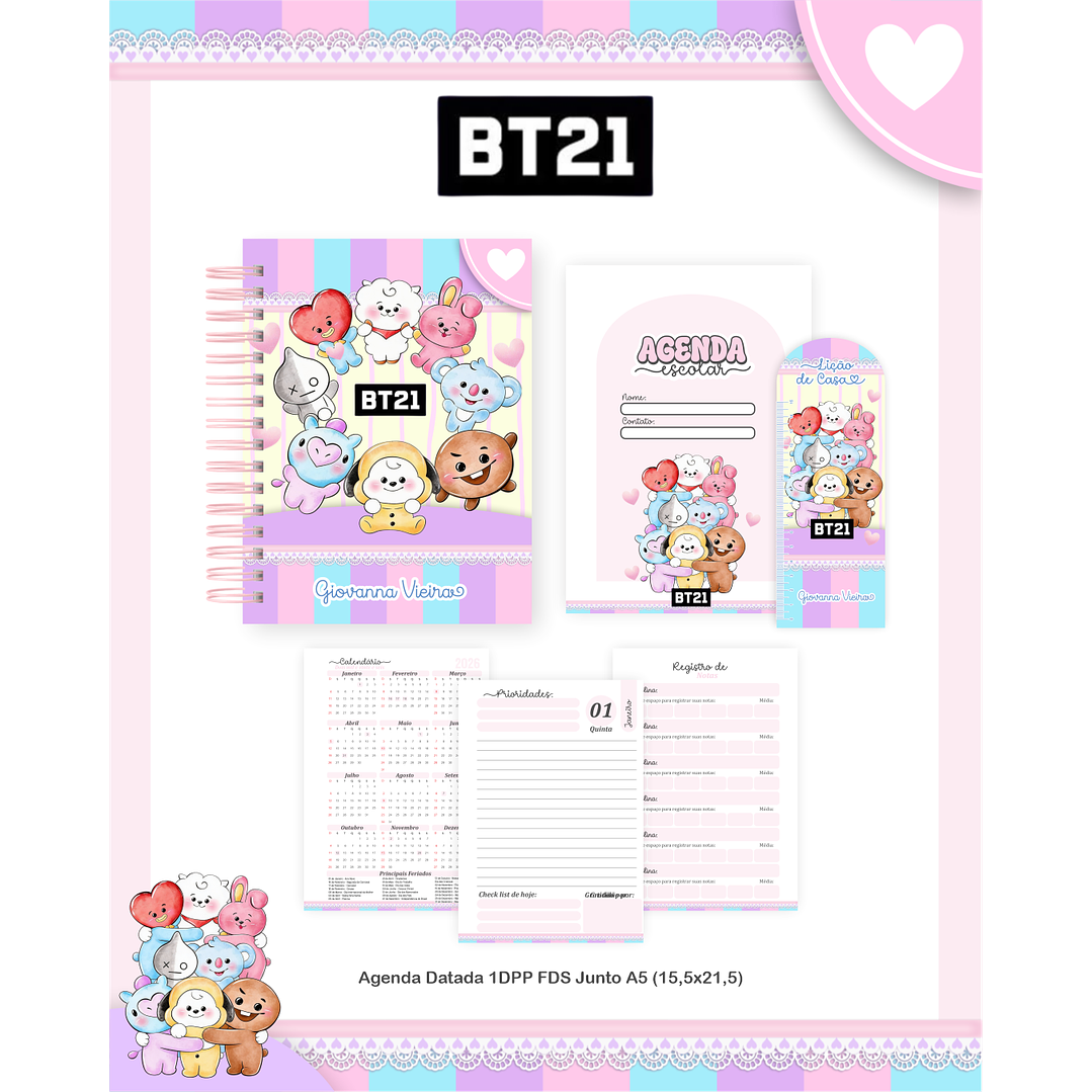 Kit Digital Encadernação BT21 - Volta às Aulas Completo 3