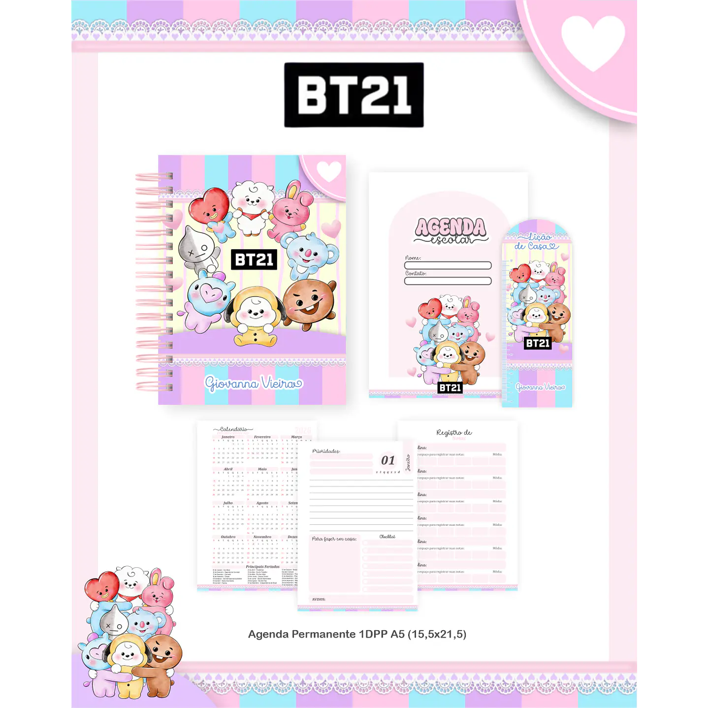 Kit Digital Encadernação BT21 - Volta às Aulas Completo 4