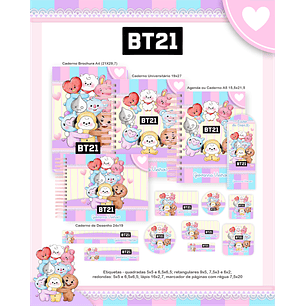 Kit Digital Encadernação BT21 - Volta às Aulas Completo