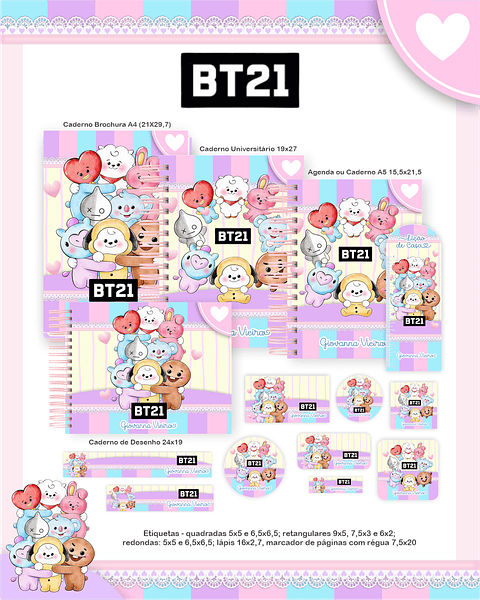 Kit Digital Encadernação BT21 - Volta às Aulas Completo