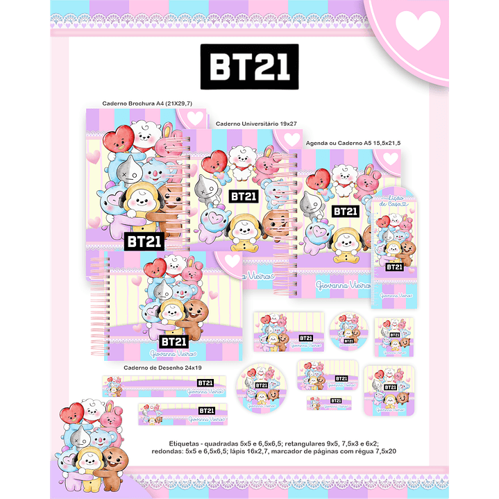 Kit Digital Encadernação BT21 - Volta às Aulas Completo 1