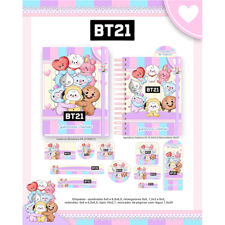 Kit Digital Encadernação BT21 - Volta às Aulas Completo 5