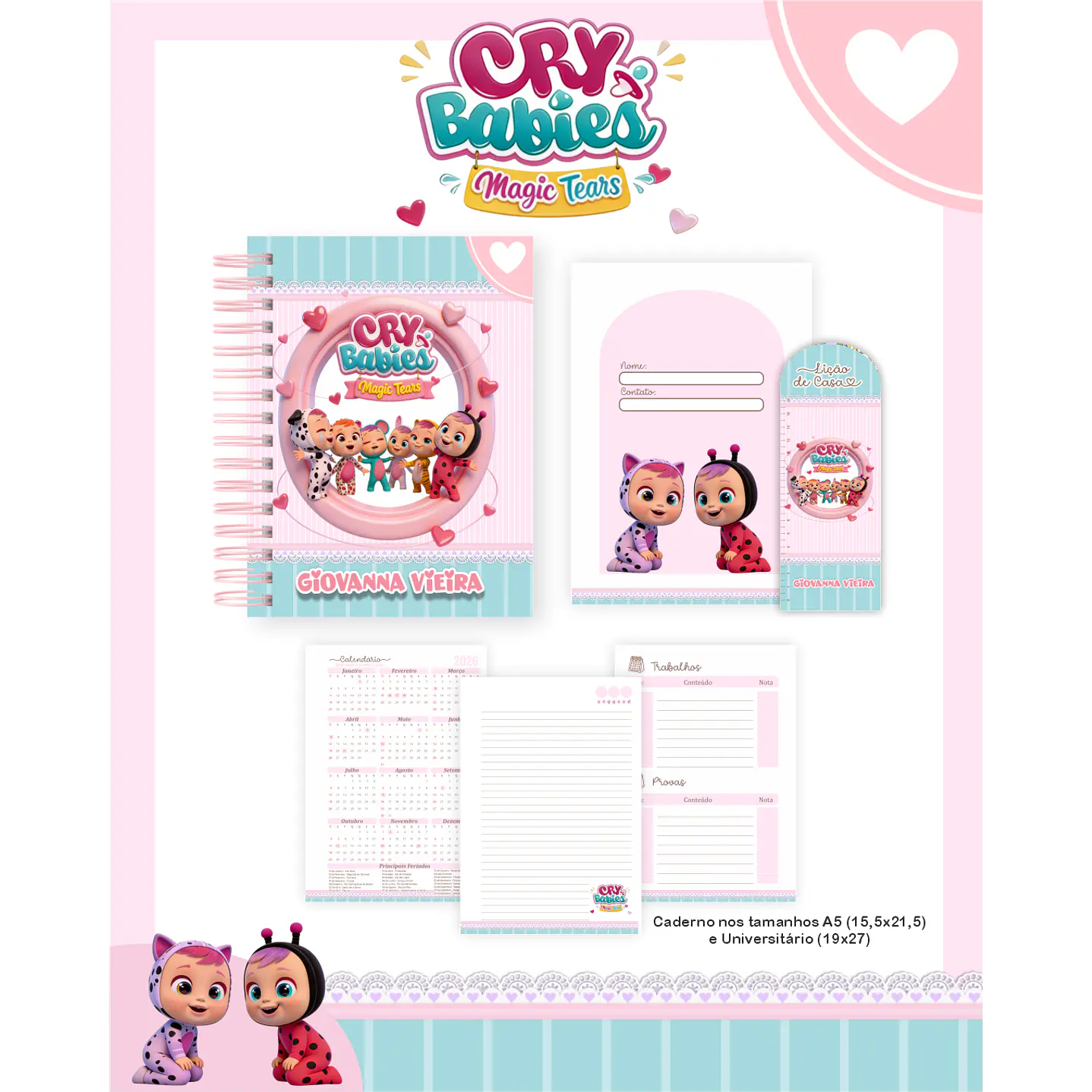 Kit Digital Encadernação Cry Babies Volta às Aulas  2