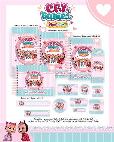 Kit Digital Encadernação Cry Babies Volta às Aulas 