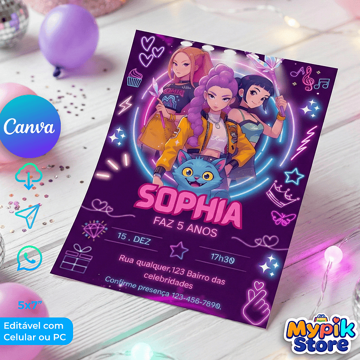 Convite Digital Guerreiras do K-Pop Editável no Canva 3