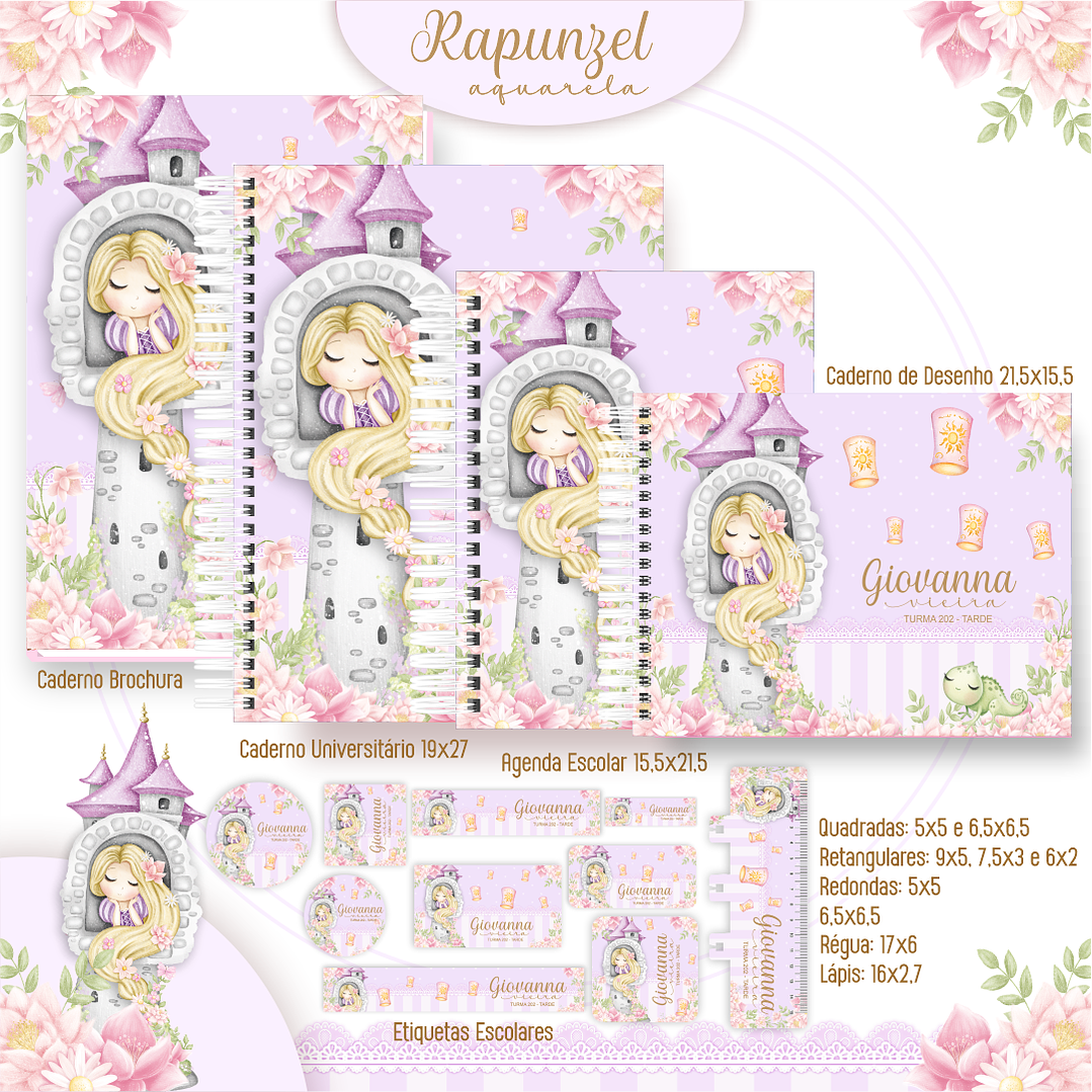 Encadernação Rapunzel Aquarela - Volta às Aulas 1