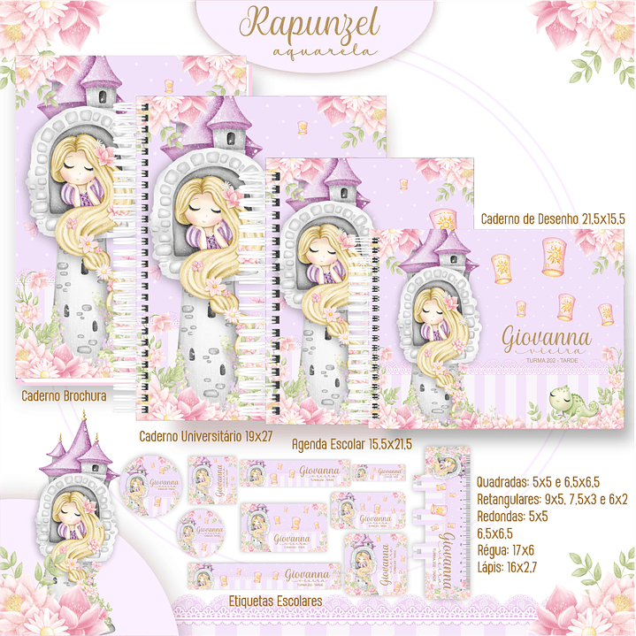 Encadernação Rapunzel Aquarela - Volta às Aulas 1
