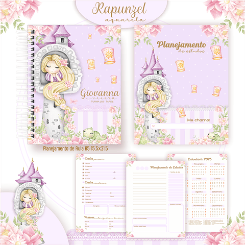 Encadernação Rapunzel Aquarela - Volta às Aulas