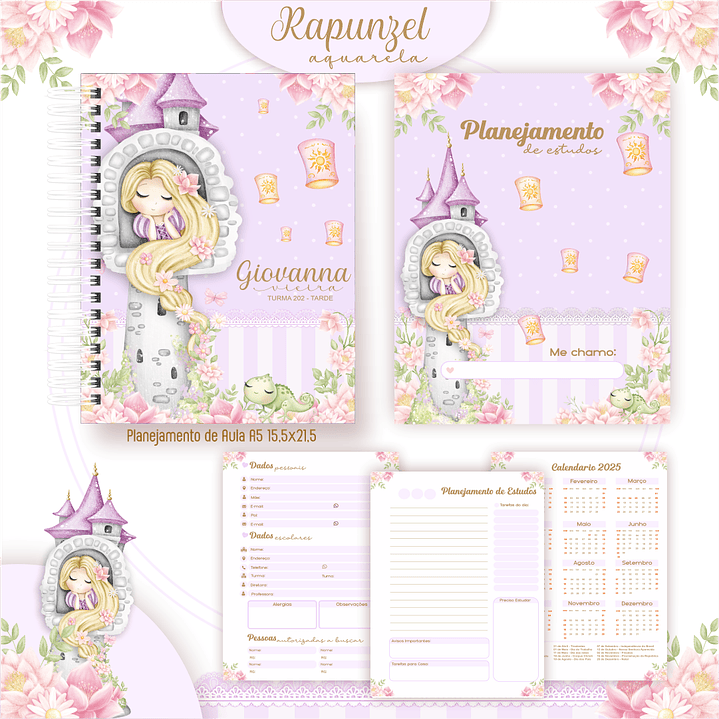 Encadernação Rapunzel Aquarela - Volta às Aulas 2