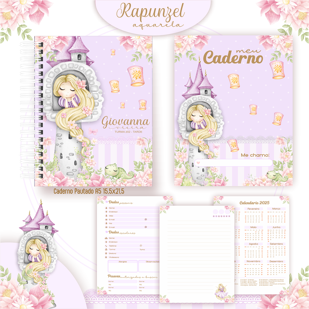 Encadernação Rapunzel Aquarela - Volta às Aulas 3