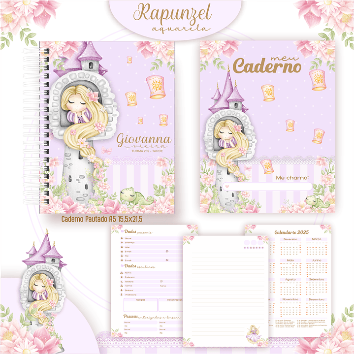 Encadernação Rapunzel Aquarela - Volta às Aulas 3