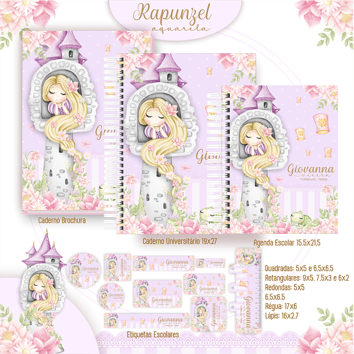 Encadernação Rapunzel Aquarela - Volta às Aulas 4