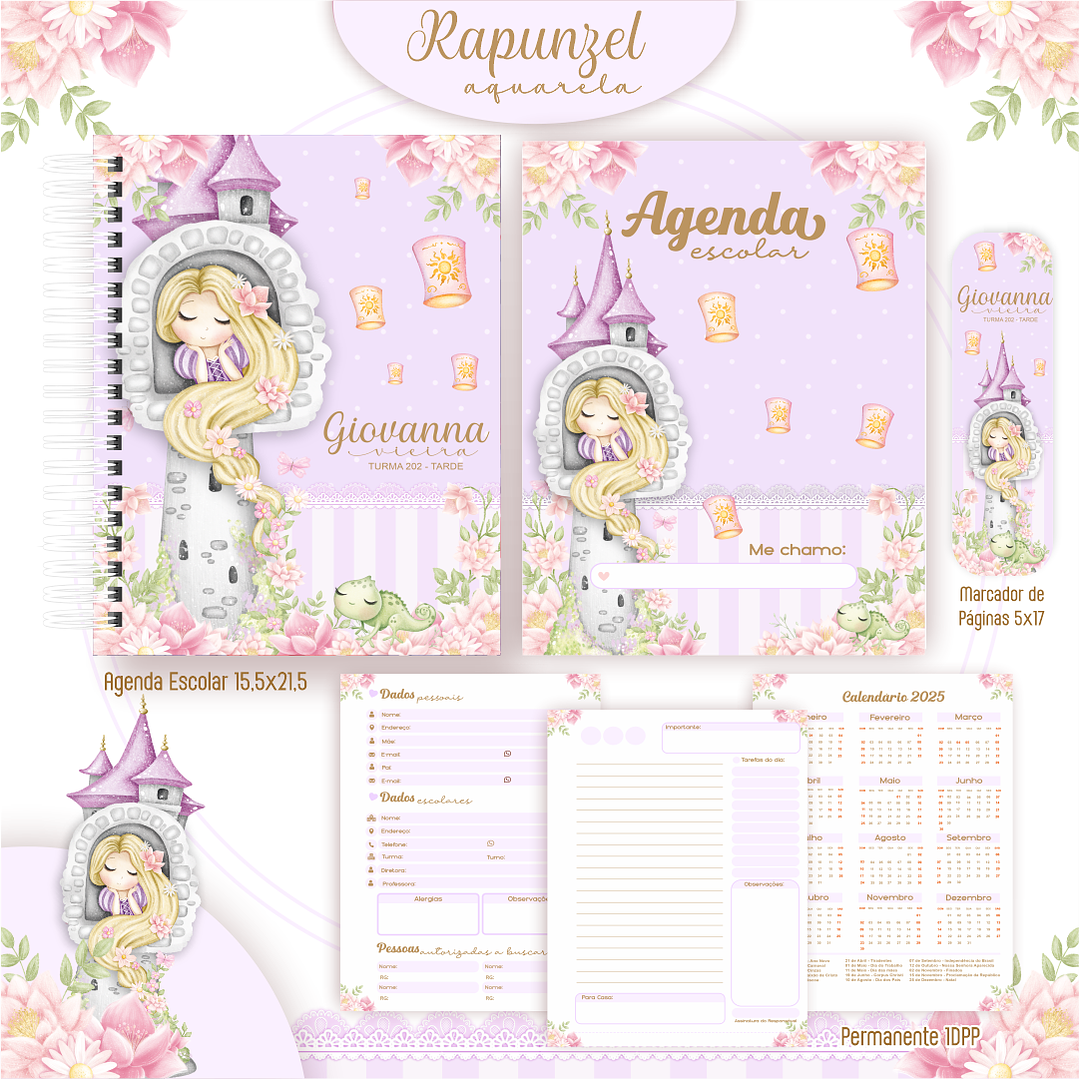 Encadernação Rapunzel Aquarela - Volta às Aulas 5