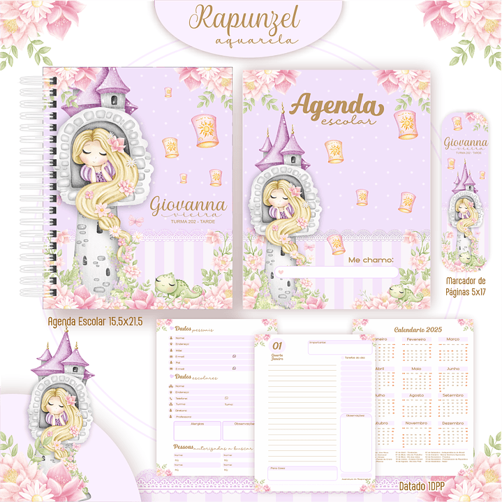 Encadernação Rapunzel Aquarela - Volta às Aulas 6